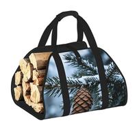 CNTDBU Green Pine Branch Firewood Carrier Bag-Heavy Duty Canvas Log Tote, Waterproof Wood Hauler with Padded Handles