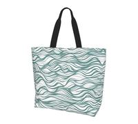 CNTDBU Green wavy stripe Large Shoulder Tote Bag for Women-Lightweight Waterproof Shopping Bag, Reusable Grocery Tote with Inner Pocket for Work Travel