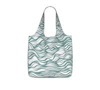 CNTDBU Green wavy stripe Packaway Shopping Tote-Lightweight Reusable Foldable Bag for Groceries, 25L Travel Rucksack with Drawstring for Work Gym