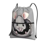CNTDBU Grey rat Drawstring Backpack with Zip-Waterproof Lightweight Daypack for Gym Sports, Adjustable Cinch Bag for Travel Hiking
