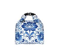 CNTDBU Gzhel Blue Roll Top Lunch Bag for Work-Insulated Cooler Tote with Adjustable Size, Leakproof Food Carrier for Daily Use