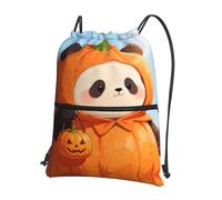 CNTDBU Halloween Pumpkin Panda Drawstring Backpack with Zip-Waterproof Lightweight Daypack for Gym Sports, Adjustable Cinch Bag for Travel Hiking