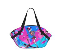 CNTDBU Handsome skeleton 2-in-1 Picnic Blanket Bag-Foldable Waterproof Round Mat for Beach Park, Portable Camping Tote with Storage Pockets for Outdoor Adventures