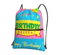 CNTDBU Happy Birthday Balloon Drawstring Backpack with Zip-Waterproof Lightweight Daypack for Gym Sports, Adjustable Cinch Bag for Travel Hiking