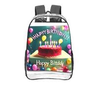 CNTDBU Happy Birthday Beautiful Clear Backpack 16 Inch-Transparent PVC Stadium Approved Bag, Custom All-Over Print Front Pocket, Lightweight Travel Daypack Unisex