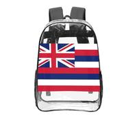 CNTDBU Hawaii Flag Clear Backpack 16 Inch-Transparent PVC Stadium Approved Bag, Custom All-Over Print Front Pocket, Lightweight Travel Daypack Unisex