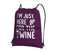 CNTDBU Here For Wine Drawstring Backpack with Zip-Waterproof Lightweight Daypack for Gym Sports, Adjustable Cinch Bag for Travel Hiking