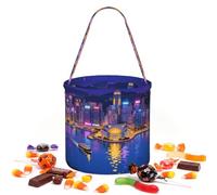 CNTDBU HongKong night Halloween Storage Bag-Round Handbag for Party | Twill fabric Lightweight Reusable Holds favors essentials For party use
