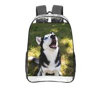 CNTDBU Husky Howling Face Clear Backpack 16 Inch Heavy Duty-Stadium Approved Transparent PVC Bookbag, Reinforced Bottom Travel Daypack Unisex