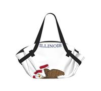 CNTDBU Illinois State Flag 2-in-1 Picnic Blanket Bag-Foldable Waterproof Round Mat for Beach Park, Portable Camping Tote with Storage Pockets for Outdoor Adventures
