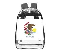 CNTDBU Illinois State Flag Clear Backpack 16 Inch-Transparent PVC Stadium Approved Bag, Custom All-Over Print Front Pocket, Lightweight Travel Daypack Unisex
