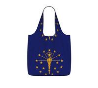 CNTDBU Indiana State Flag Packaway Shopping Tote-Lightweight Reusable Foldable Bag for Groceries, 25L Travel Rucksack with Drawstring for Work Gym