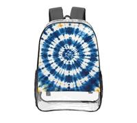 CNTDBU Indigo Tie Dye Clear Backpack 16 Inch Heavy Duty-Stadium Approved Transparent PVC Bookbag, Reinforced Bottom Travel Daypack Unisex
