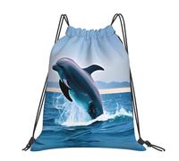 CNTDBU Jumping Up Dolphins Large Cinch Sack Bag-Waterproof Lightweight Rucksack For Gym Sports, Casual Drawstring Backpack For Travel Hiking