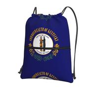 CNTDBU Kentucky State Flag Drawstring Backpack with Zip-Waterproof Lightweight Daypack for Gym Sports, Adjustable Cinch Bag for Travel Hiking