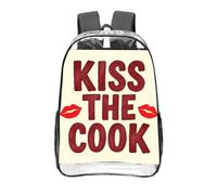 CNTDBU Kiss Cook Phrase Clear Backpack 16 Inch Heavy Duty-Stadium Approved Transparent PVC Bookbag, Reinforced Bottom Travel Daypack Unisex