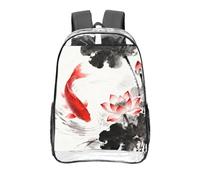 CNTDBU Koi Fish Lotus Clear Backpack 16 Inch Heavy Duty-Stadium Approved Transparent PVC Bookbag, Reinforced Bottom Travel Daypack Unisex