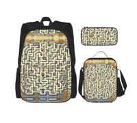 CNTDBU Labyrinth Treasure Map Backpack Lunch Bag Pouch Set-3 in 1 Travel Bag for Commuters, Insulated Lunch Tote for Work with Laptop Sleeve