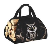 CNTDBU Late Night Owl Firewood Carrier Bag-Heavy Duty Canvas Log Tote, Waterproof Wood Hauler with Padded Handles