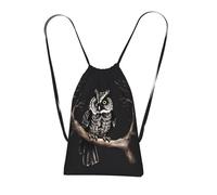 CNTDBU Late Night Owl Foldable Drawstring Rucksack-Lightweight Packable Reusable Shopping Bag for Travel, Compact Pocket Sling Backpack for Camping Gym