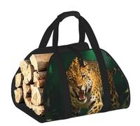 CNTDBU Leopard Firewood Carrier Bag-Heavy Duty Canvas Log Tote, Waterproof Wood Hauler with Padded Handles
