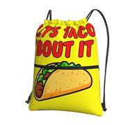 CNTDBU Lets Taco About Drawstring Backpack with Zip-Waterproof Lightweight Daypack for Gym Sports, Adjustable Cinch Bag for Travel Hiking