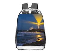 CNTDBU Lighthouse Coast Rock Clear Backpack 16 Inch Heavy Duty-Stadium Approved Transparent PVC Bookbag, Reinforced Bottom Travel Daypack Unisex