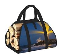CNTDBU Lighthouse Coast Rock Firewood Carrier Bag-Heavy Duty Canvas Log Tote, Waterproof Wood Hauler with Padded Handles
