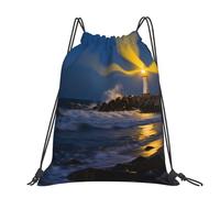 CNTDBU Lighthouse Coast Rock Large Cinch Sack Bag-Waterproof Lightweight Rucksack For Gym Sports, Casual Drawstring Backpack For Travel Hiking