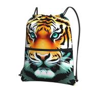 CNTDBU Little fat tiger head Drawstring Backpack with Zip-Waterproof Lightweight Daypack for Gym Sports, Adjustable Cinch Bag for Travel Hiking