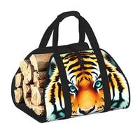 CNTDBU Little Fat Tiger Head Firewood Carrier Bag-Heavy Duty Canvas Log Tote, Waterproof Wood Hauler with Padded Handles