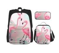 CNTDBU Love Flamingo Backpack Lunch Bag Pouch Set-3 in 1 Travel Bag for Commuters, Insulated Lunch Tote for Work with Laptop Sleeve