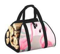 CNTDBU Love Flamingo Firewood Carrier Bag-Heavy Duty Canvas Log Tote, Waterproof Wood Hauler with Padded Handles