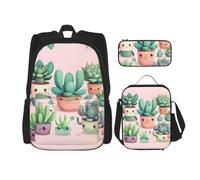 CNTDBU Lovely succulent plants Backpack Lunch Bag Pouch Set-3 in 1 Travel Bag for Commuters, Insulated Lunch Tote for Work with Laptop Sleeve