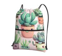 CNTDBU Lovely succulent plants Drawstring Backpack with Zip-Waterproof Lightweight Daypack for Gym Sports, Adjustable Cinch Bag for Travel Hiking