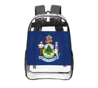 CNTDBU Maine State Flag Clear Backpack 16 Inch-Transparent PVC Stadium Approved Bag, Custom All-Over Print Front Pocket, Lightweight Travel Daypack Unisex