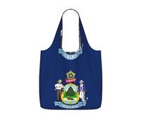 CNTDBU Maine State Flag Packaway Shopping Tote-Lightweight Reusable Foldable Bag for Groceries, 25L Travel Rucksack with Drawstring for Work Gym