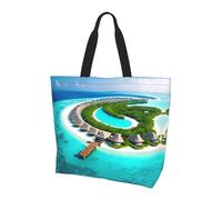 CNTDBU Maldives Scenery Large Shoulder Tote Bag for Women-Lightweight Waterproof Shopping Bag, Reusable Grocery Tote with Inner Pocket for Work Travel