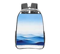 CNTDBU Marina Blue Wave Clear Backpack 16 Inch Heavy Duty-Stadium Approved Transparent PVC Bookbag, Reinforced Bottom Travel Daypack Unisex