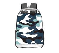 CNTDBU Marine camouflage Clear Backpack 16 Inch-Transparent PVC Stadium Approved Bag, Custom All-Over Print Front Pocket, Lightweight Travel Daypack Unisex