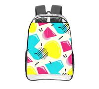 CNTDBU Memphis style Clear Backpack 16 Inch-Transparent PVC Stadium Approved Bag, Custom All-Over Print Front Pocket, Lightweight Travel Daypack Unisex