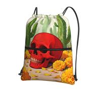 CNTDBU Mexico Skull Three Drawstring Backpack with Zip-Waterproof Lightweight Daypack for Gym Sports, Adjustable Cinch Bag for Travel Hiking