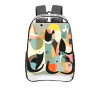 CNTDBU Mid-Century Modern Art Cat Clear Backpack 16 Inch-Transparent PVC Stadium Approved Bag, Custom All-Over Print Front Pocket, Lightweight Travel Daypack Unisex