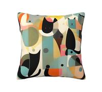 CNTDBU Mid-Century Modern Art Cat Double Sided Plush Cushion Cover-Soft Cozy Square Pillow Case with Hidden Zip, Decorative Throw Pillow Cover for Bed Sofa Car
