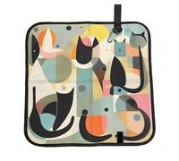 CNTDBU Mid-Century Modern Art Cat Foldable Camping Cushion-Waterproof Portable Seat Pad for Stadium Bleachers, Lightweight Outdoor Foam Mat with Carabiner for Hiking