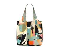 CNTDBU Mid-Century Modern Art Cat Packaway Shopping Tote-Lightweight Reusable Foldable Bag for Groceries, 25L Travel Rucksack with Drawstring for Work Gym