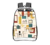 CNTDBU Mid Century Modern Clear Backpack 16 Inch-Transparent PVC Stadium Approved Bag, Custom All-Over Print Front Pocket, Lightweight Travel Daypack Unisex