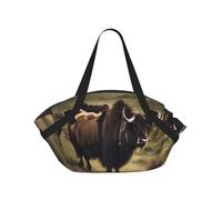 CNTDBU Mighty Highland Yak 2-in-1 Picnic Blanket Bag-Foldable Waterproof Round Mat for Beach Park, Portable Camping Tote with Storage Pockets for Outdoor Adventures