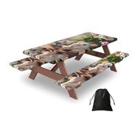 CNTDBU Mother and child rats Picnic Table Cover 72in-Waterproof Bench Covers Set for Camping, Elastic Edge Tablecloth for Outdoor BBQ