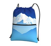 CNTDBU Mountain Layer Blue Drawstring Backpack with Zip-Waterproof Lightweight Daypack for Gym Sports, Adjustable Cinch Bag for Travel Hiking